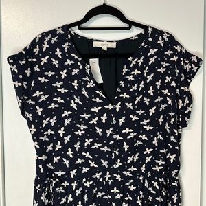 NEW LOFT bee side tie midi dress NWT
